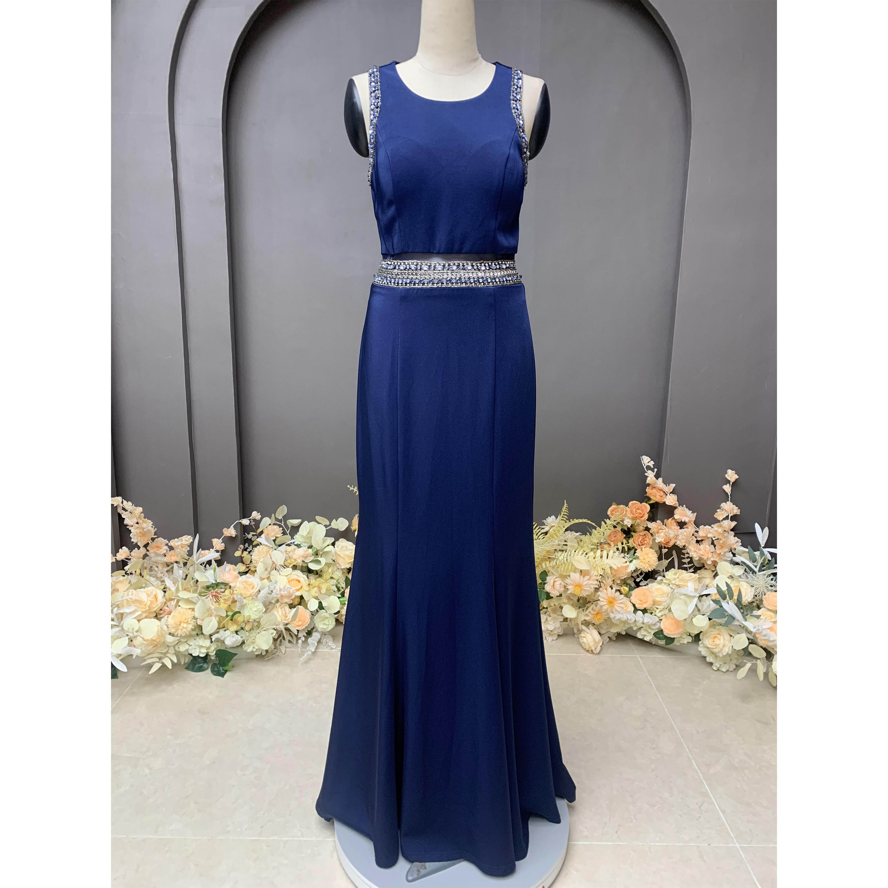 custom elegant rhinestone  beaded prom party evening dress