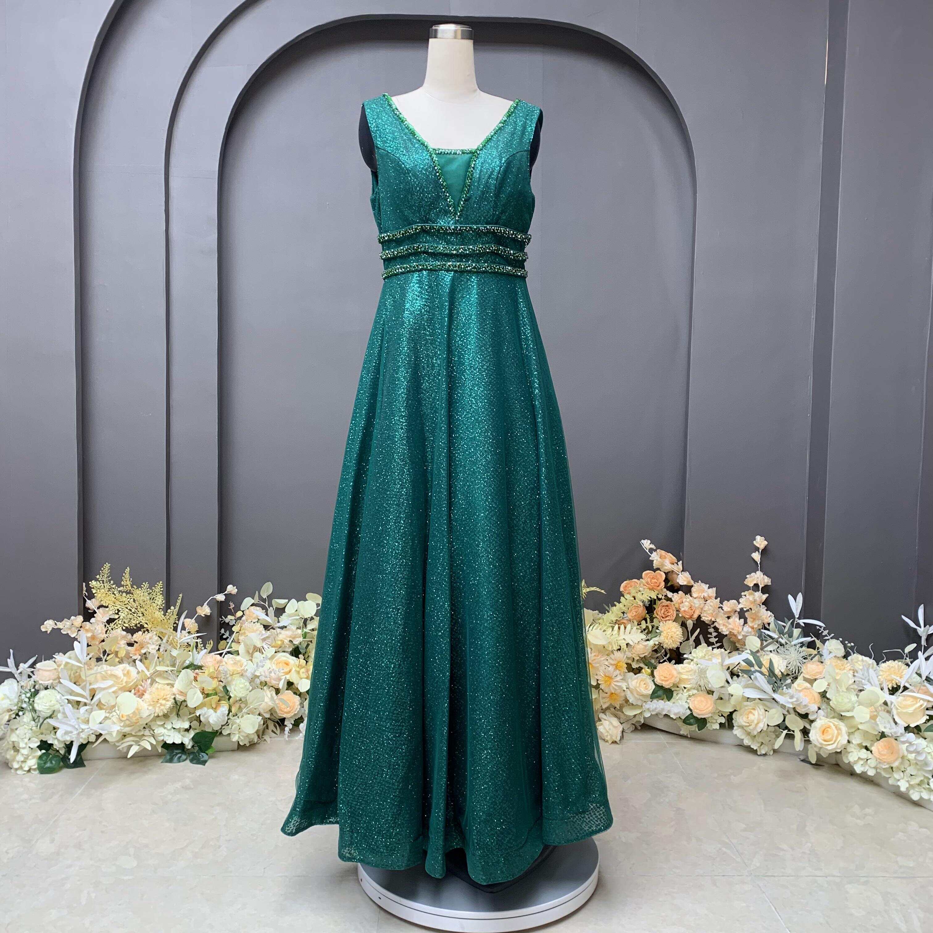 Formal luxury sequin beaded evening dress sleeveless prom gown