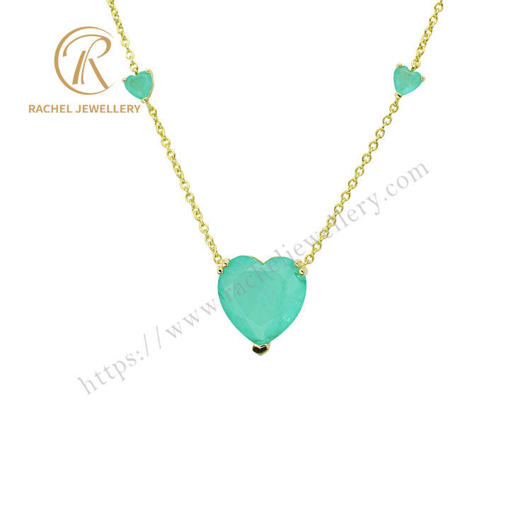 Heart Shaped Semi Precious Stone 925 Sterling Silver Necklace