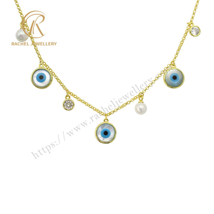 Mix Evil Eye Pearl Fine Chain 925 Silver Necklace