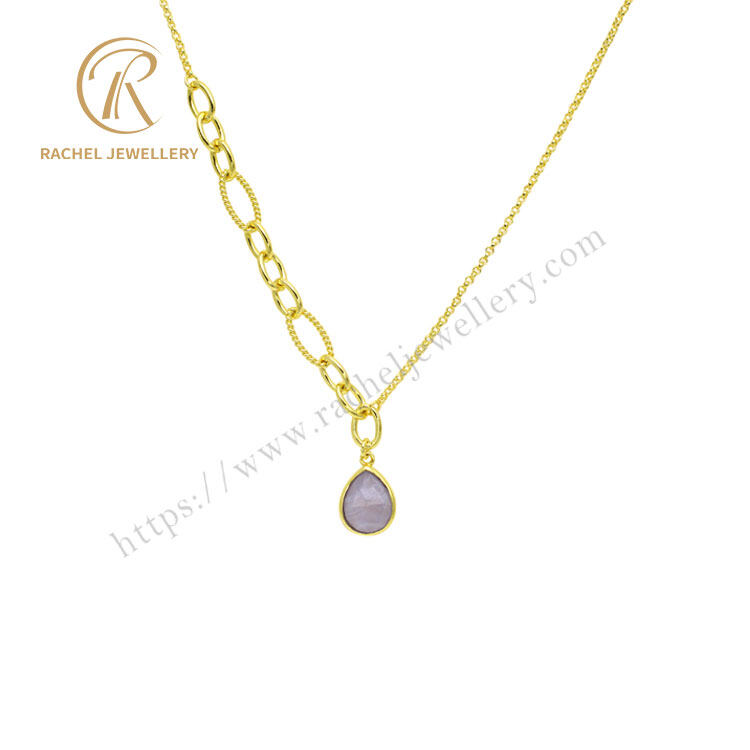 Purple Agate Drop Twist Chain 925 Silver Necklace
