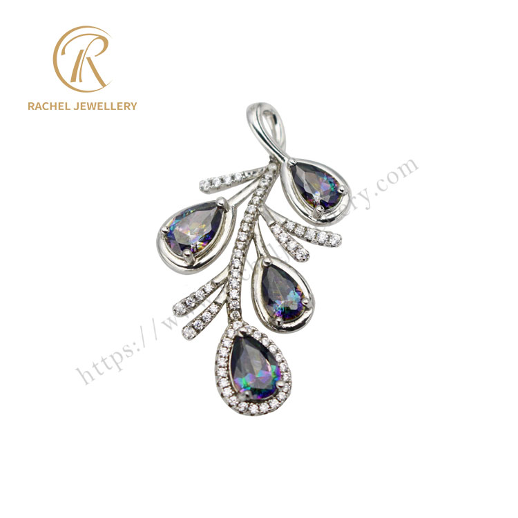 Beautiful Leaf-shape Natural Topaz 925 Silver Necklace