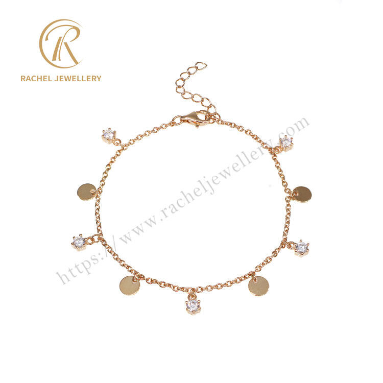 Round Silver Plate Round CZ Rose Gold 925 Silver Bracelet