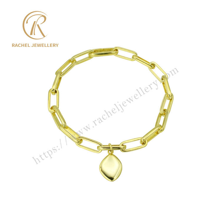 Unisex Solid Gold Paperclip Chain 925 Silver Bracelet