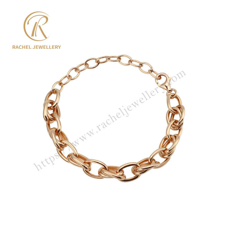 Asymmetry Rolo Link Rose Gold Silver Bracelet