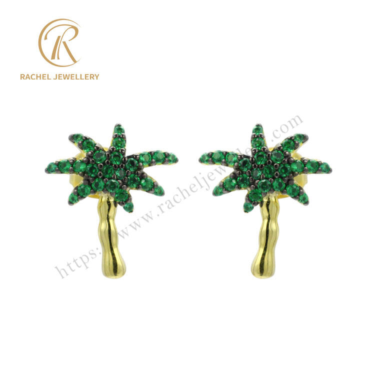 Green Spinel Coconut Tree Stud 925 Silver Earrings