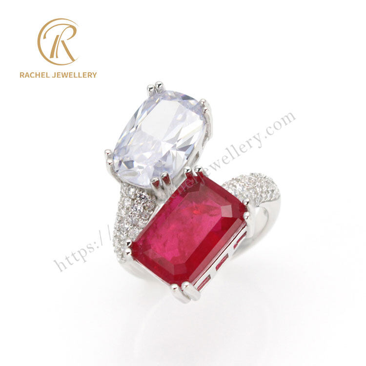 Fancy Double Big Square 925 Silver Ring