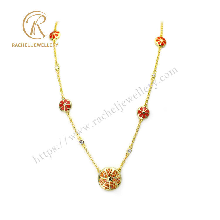 Fruity fashion Orange Enamel 925 Silver Necklace
