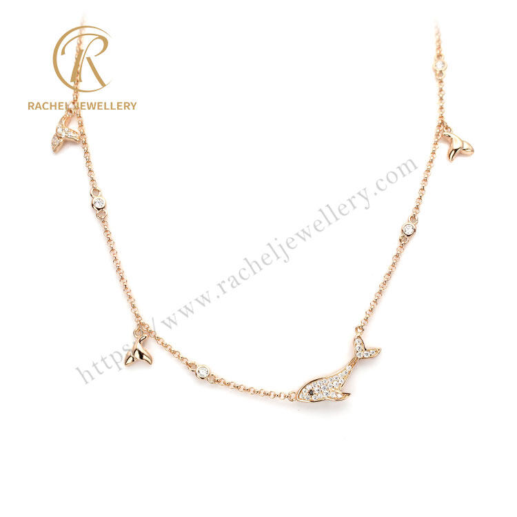 Young Fashion Rose Gold Dolphin 925 Silver Necklace