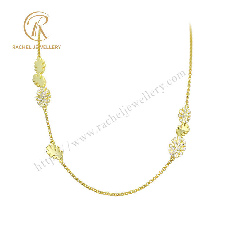 Gold Monstera Leaf Charm Sterling Silver Necklace
