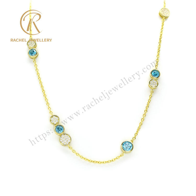 Beautiful Aquamarine Round Gemstone 925 Silver Necklace