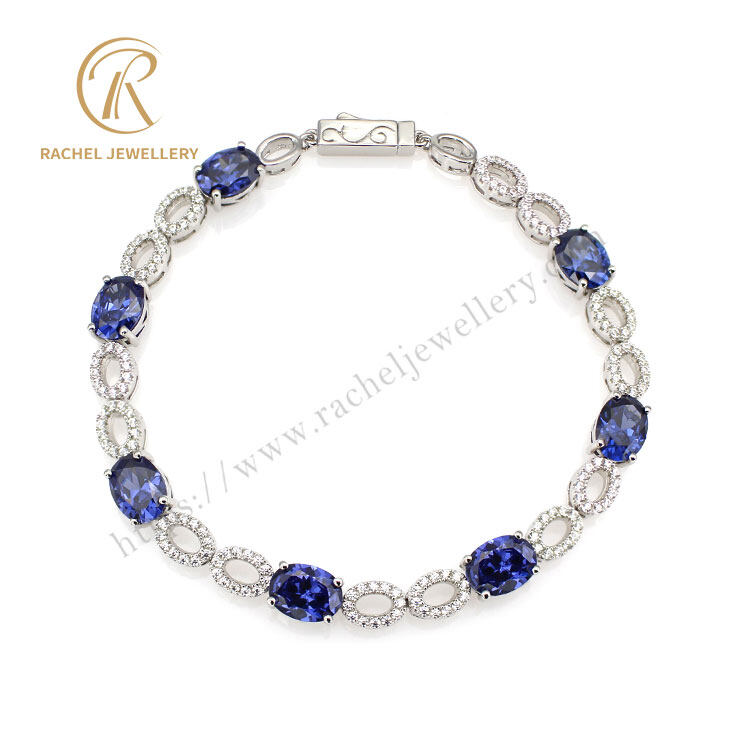 White Gold Plated Oval Tanzanite Silver Bracelet