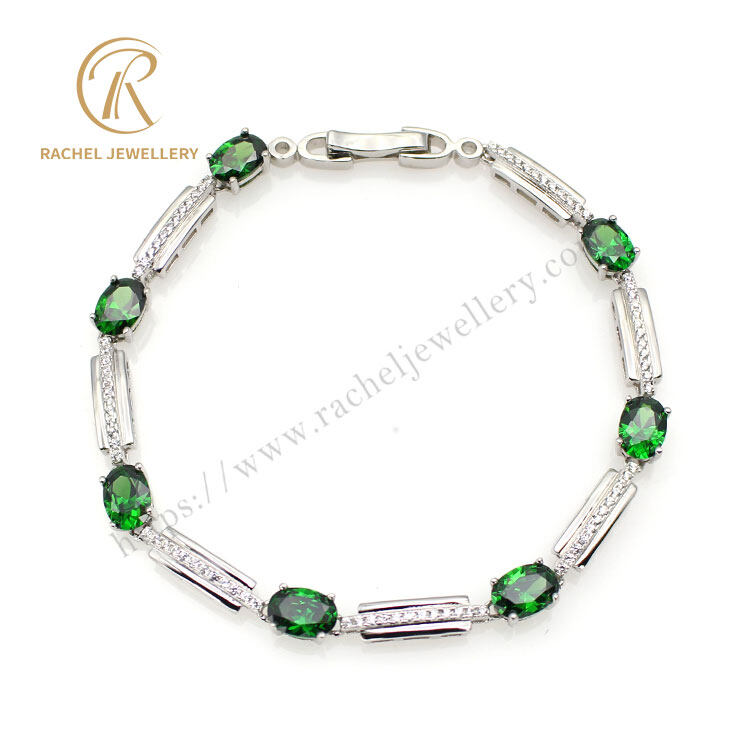 Emerald Oval Prong Set Silver Bracelet