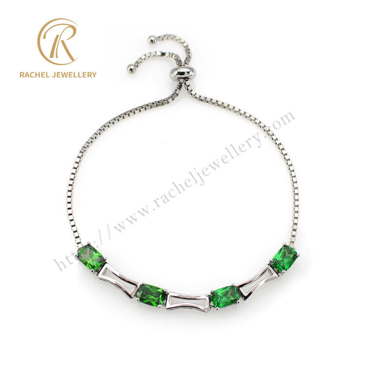 Simple Emerald Octagon 925 Silver Bracelet
