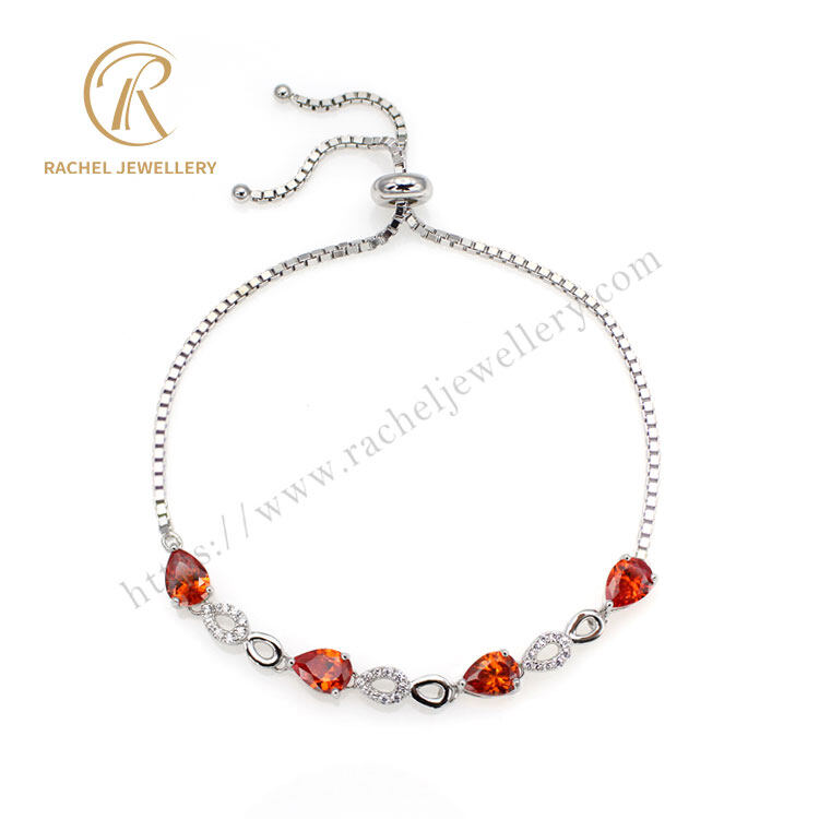 Bright Orange Gem Stone Pear Shaped Silver Bracelet
