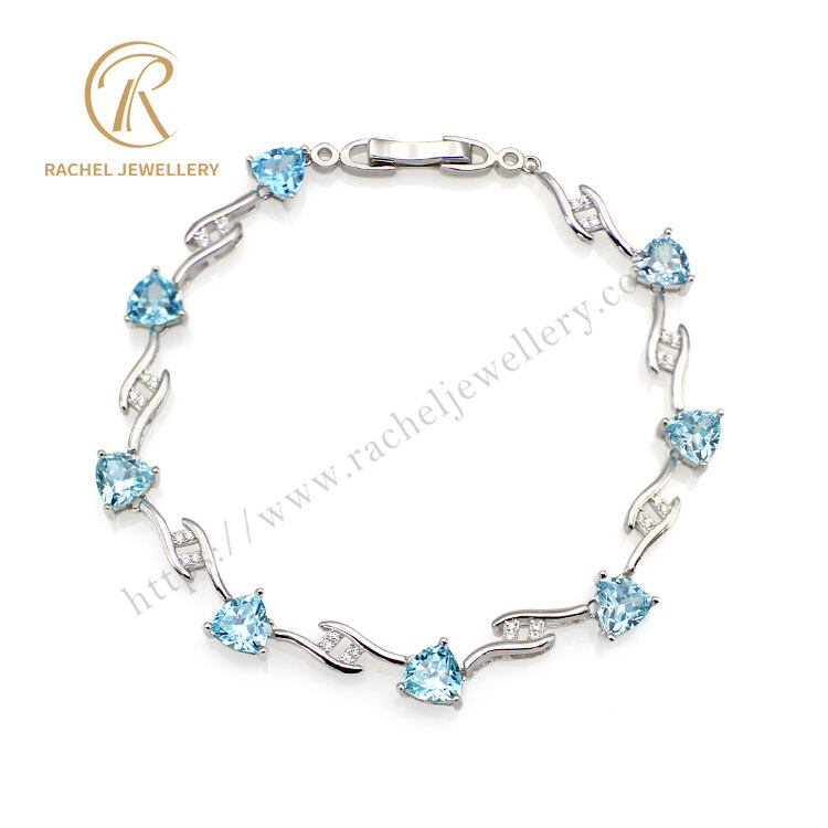 Classical aquamarine Fat Triangle Stone Silver Bracelet
