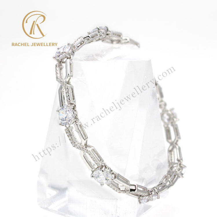 Clear White Diamond Cutting CZ Silver Bracelet