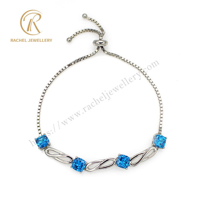 Swiss Blue Topaz Customized Adjustable 925 Silver Bracelet