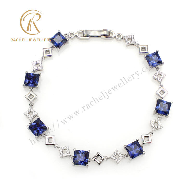Traditional Square Shaped Stone Silver Bracelet White Gold Plated