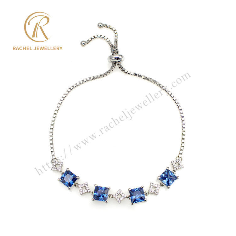 Blue Sapphire Stone 925 Silver Bracelet White Gold Plated