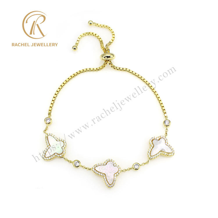 Natural Shell Butterfly14K Yellow Gold Plated Silver Bracelet