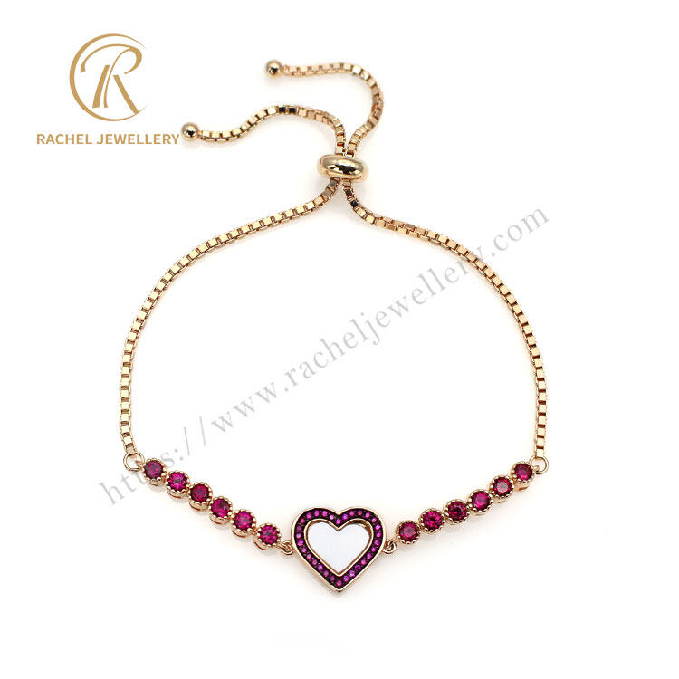 Customer Designer Ruby Heart Rose Gold Plated Silver Bracelet