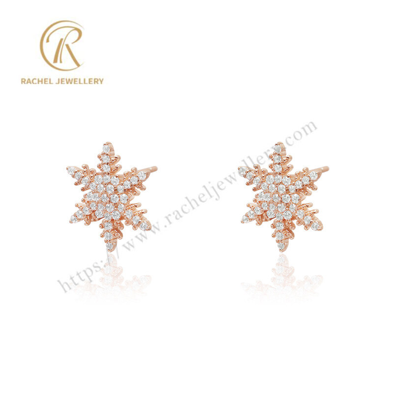 Wholesale Big Rose Gold Snowflake Sterling Silver Earring