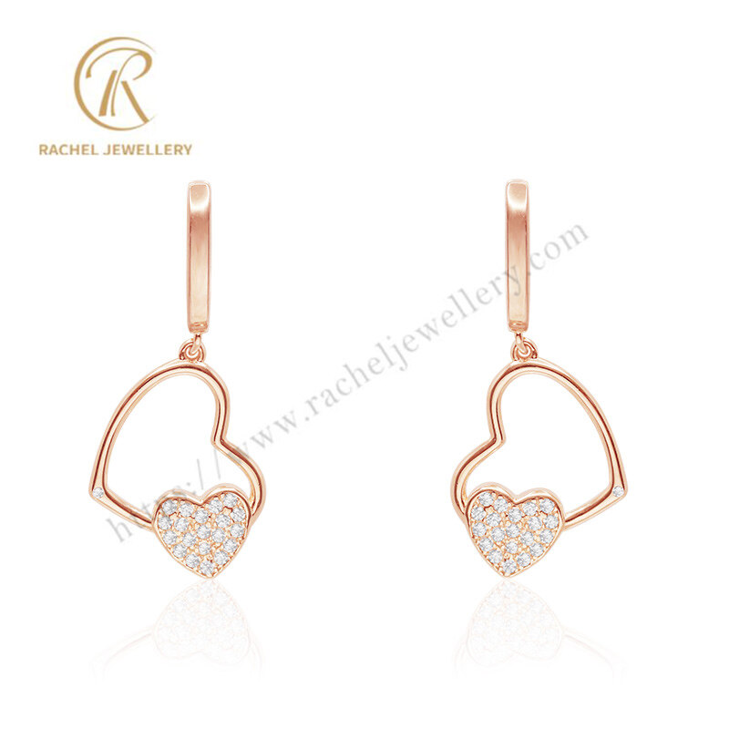 Wholesale Double Heart Designed Sterling Silver Rose Gold Jewelry Earrings