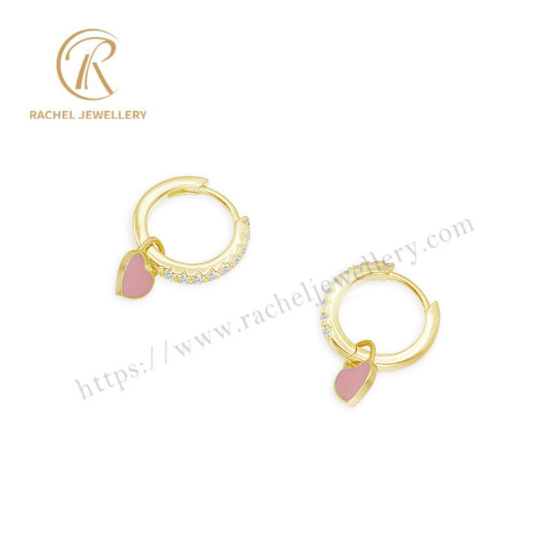 Fashion Pink Heart Enamel Drop Sterling Jewelry Earrings