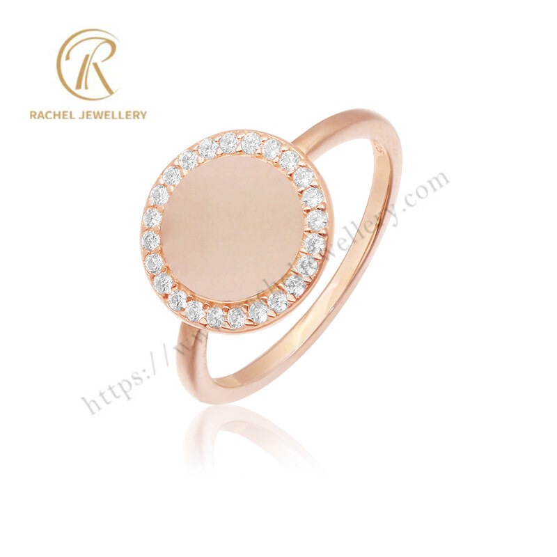 Delicate Plate Circle White Zircon Round Silver Ring