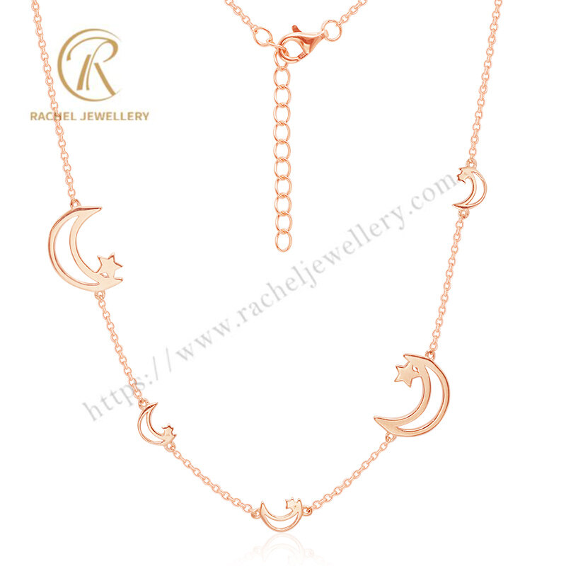 Wholesale New Fashion Rose Gold Plated Moon Women Sterling Silver Necklace