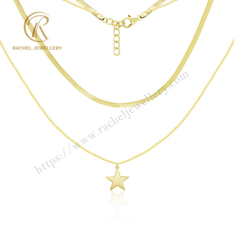 Factory Wholesale 925 Sterling Silver Gold Star Layered Necklace