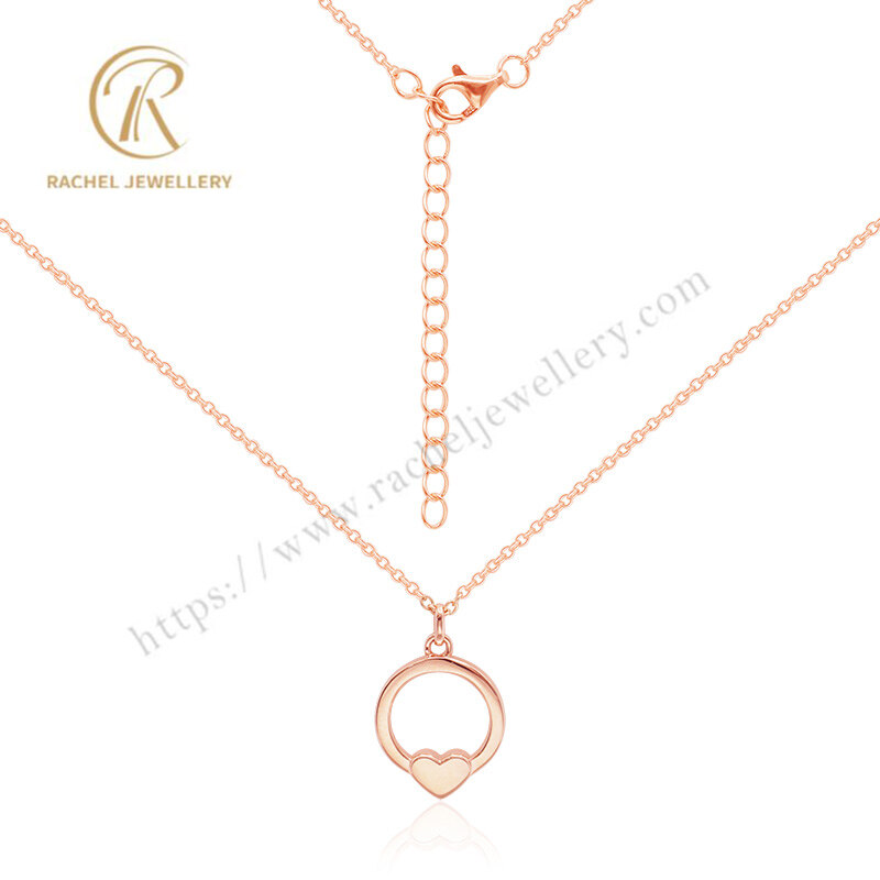 Customer Designed Rose Gold Heart in Circle 925 Silver Necklace