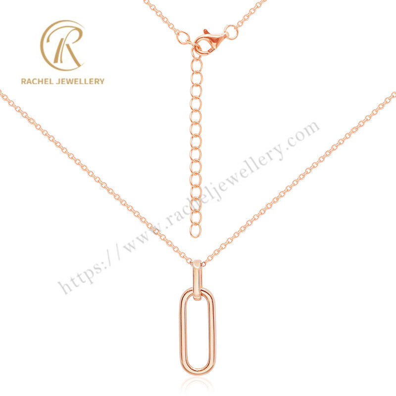 Women 925 Sterling Silver Rose Gold Plated Flat Rectangle Link Necklace
