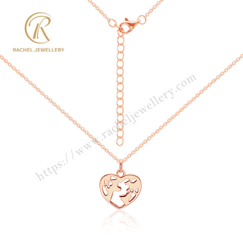 Jewelry Manufacturer High Quality Heart World Necklace 925 Sterling Silver