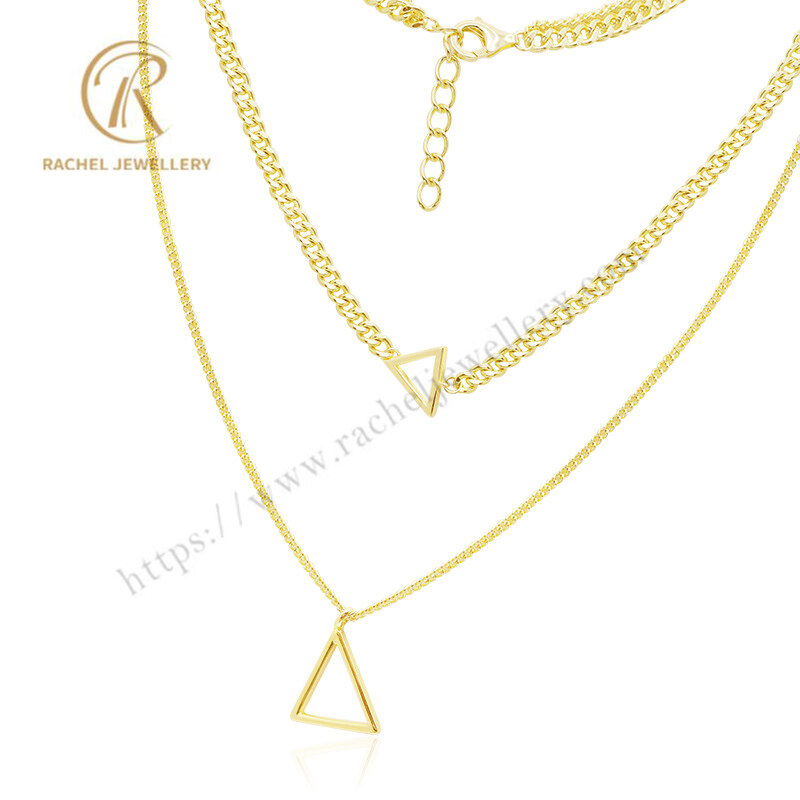 Real Factory Triangle Layered 14K Gold Plated Silver Necklace