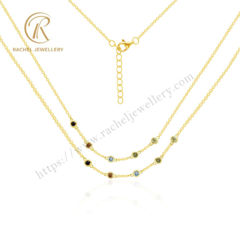 Wholesale Multi Color Stone 14K Gold Plated Silver Necklace