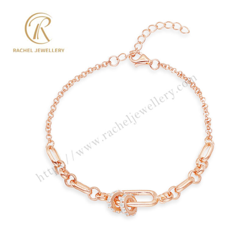 925 Sterling Silver Inlaid 5A White CZ Rose Gold Plated Bracelet for Women
