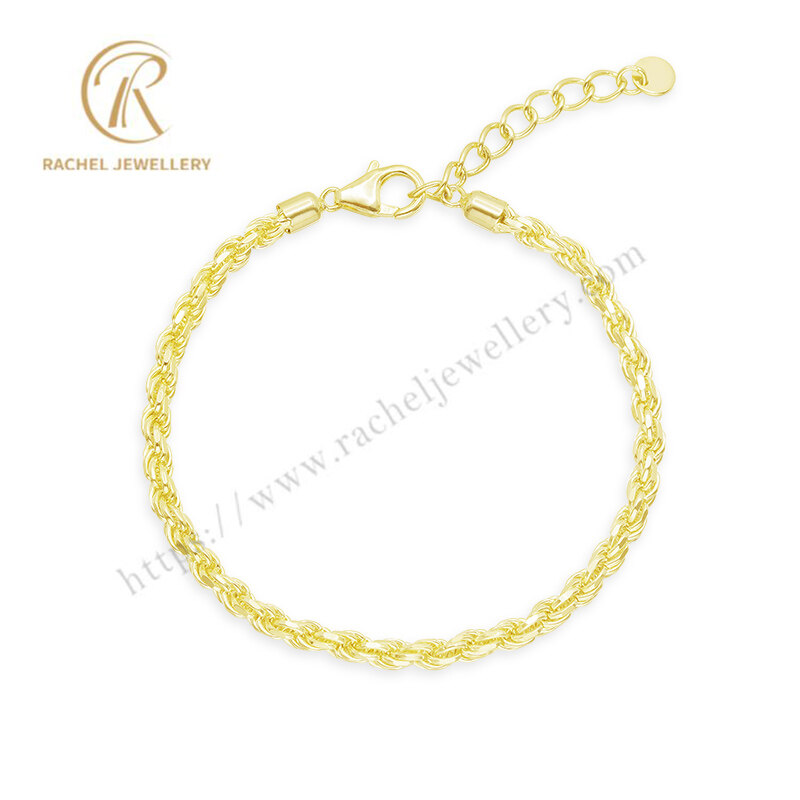 14K Gold Twisted Rope Sterling Silver Bracelet