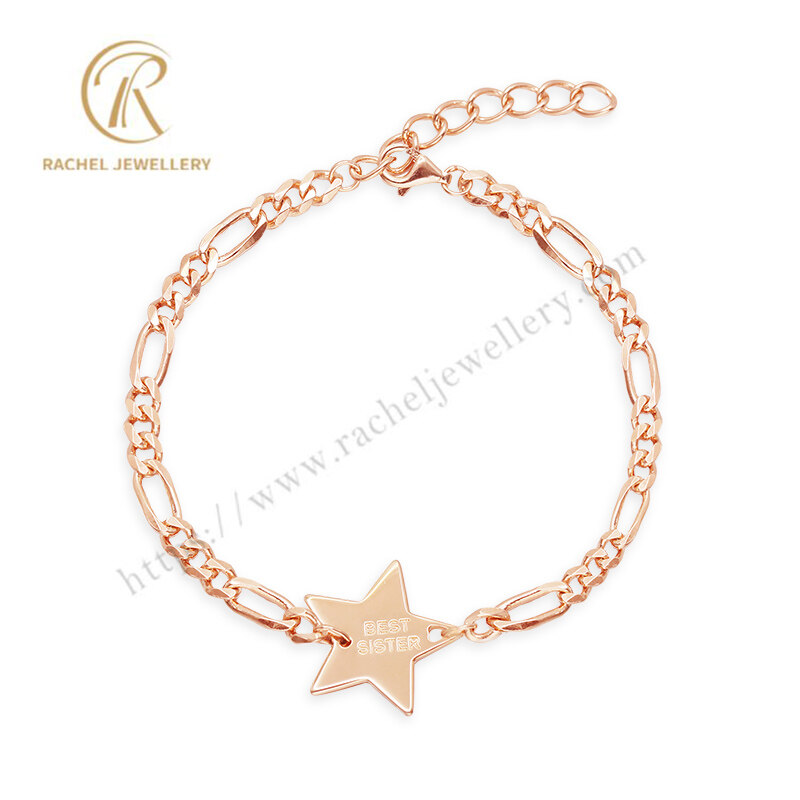 Wholesale Custom Delicate Lady Rose Gold Plated Five Star Sterling Silver Bracelet