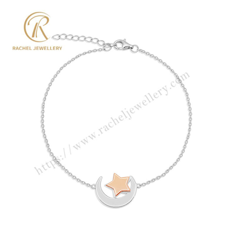 Factory Price Moon And Star Two Tone Sterling Silver Bracelet