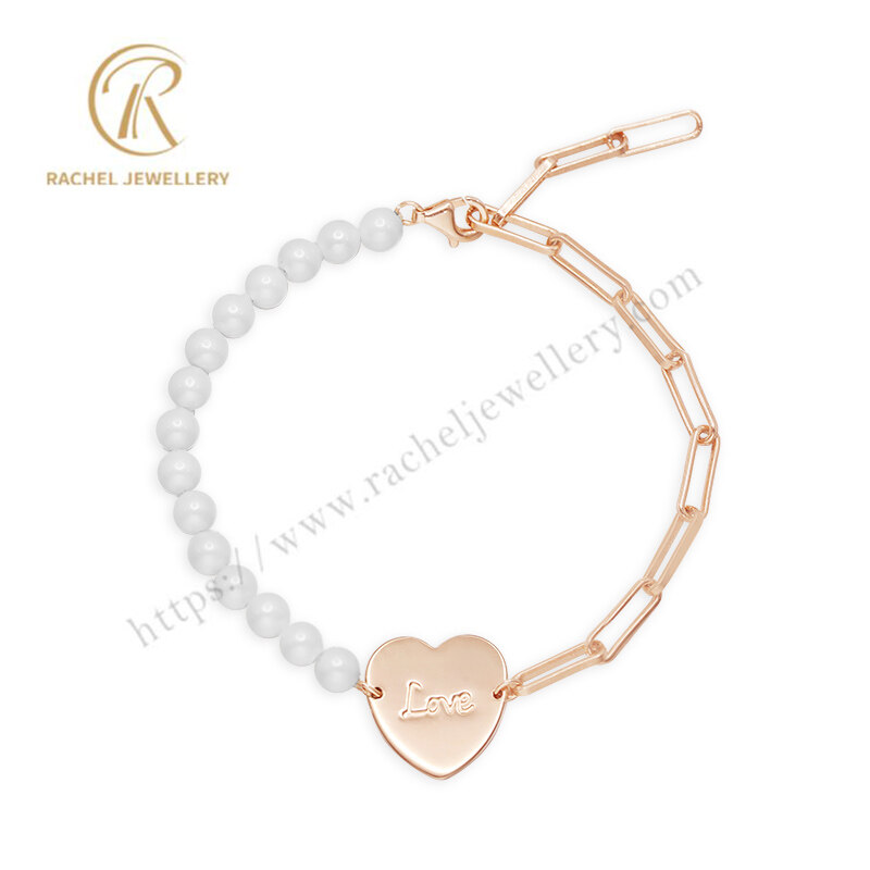 Love Heart Tag Charm With Clip Chain Rose Gold Silver Bracelet