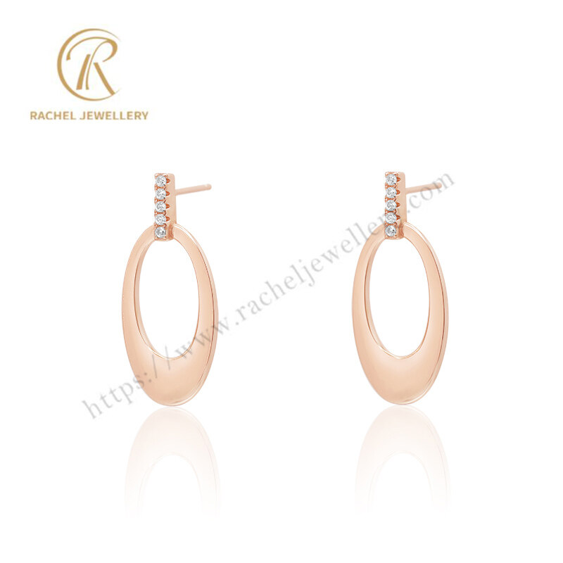 Customer Unique Big Plain Oval Shaped Rose Gold Silver Earrings