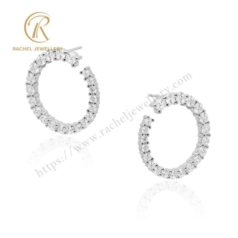 5A Clear Diamond Cutting CZ Full Round Circle Sterling Silver Earrings