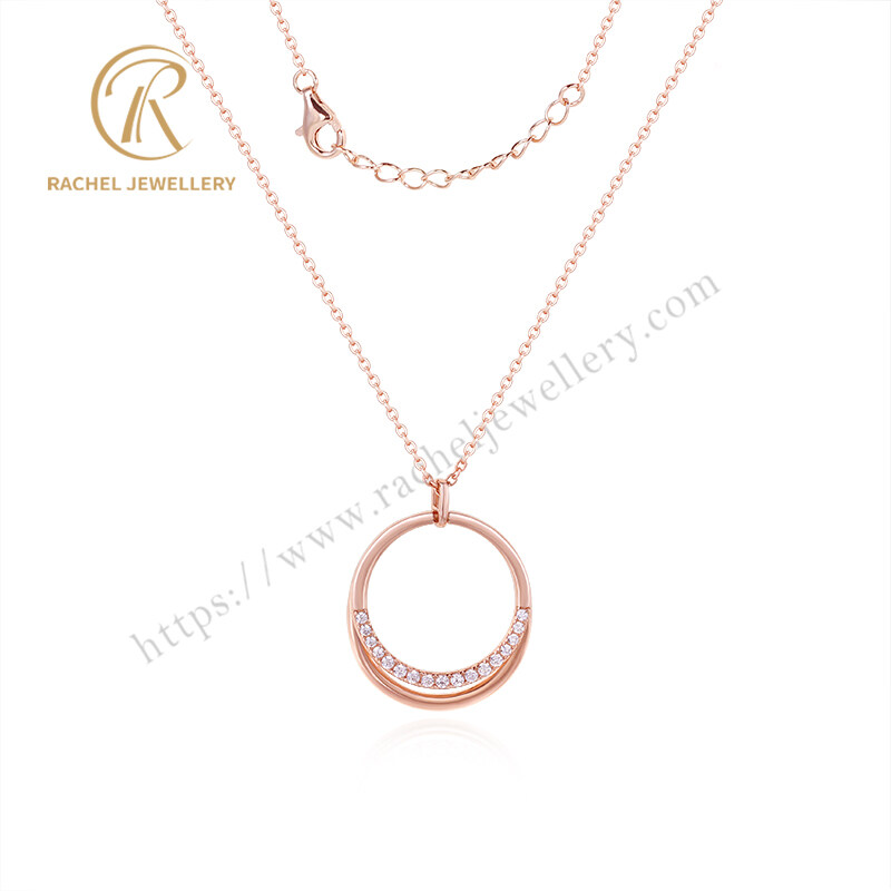 Hot Sell Simple Design Big Oval Ring Metal Pendant Silver Necklace