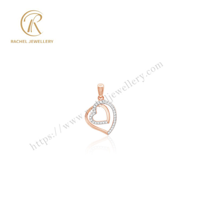 Elegant Double Heart Rose Gold Plated Charm Sterling Silver Pendant