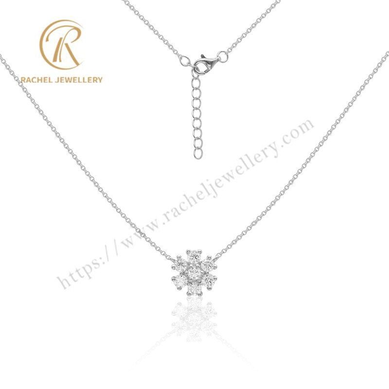 Clear 5A CZ Inlay Flower White Gold Plated Silver Necklace