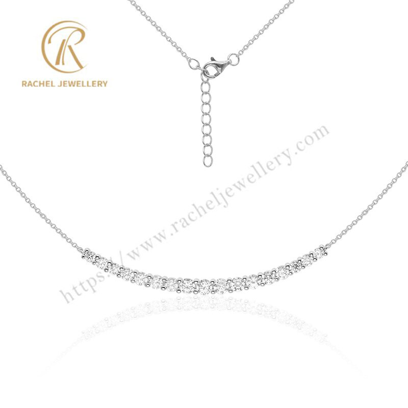 High Quality Clear 5A CZ Smile Bar Silver Necklace