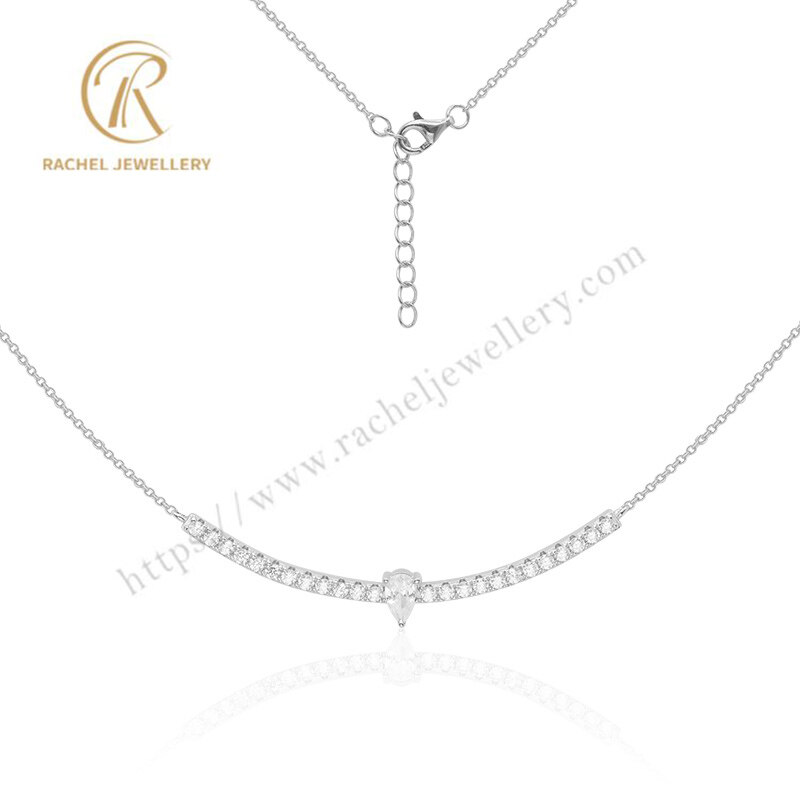 Jewelry Supplier Wholesale Custom Clear Pear CZ Stone Silver Necklace