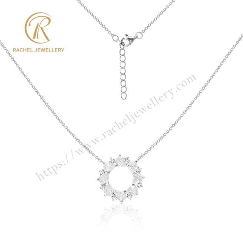 New Arrival Full Circle Pear CZ 5A Quality Rhodium Plated Necklace